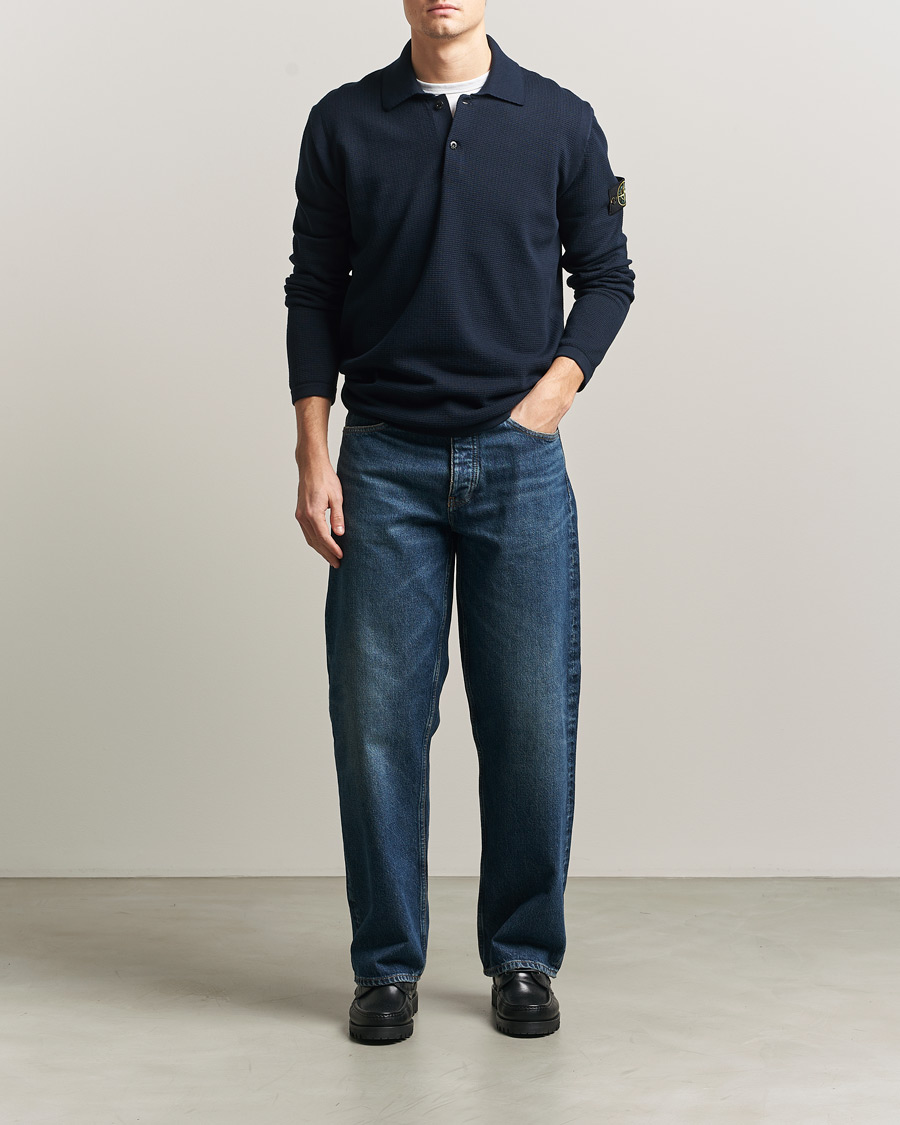 Stone Island Micro Stitch Knitted Cotton Polo Navy at CareOfCarl.com