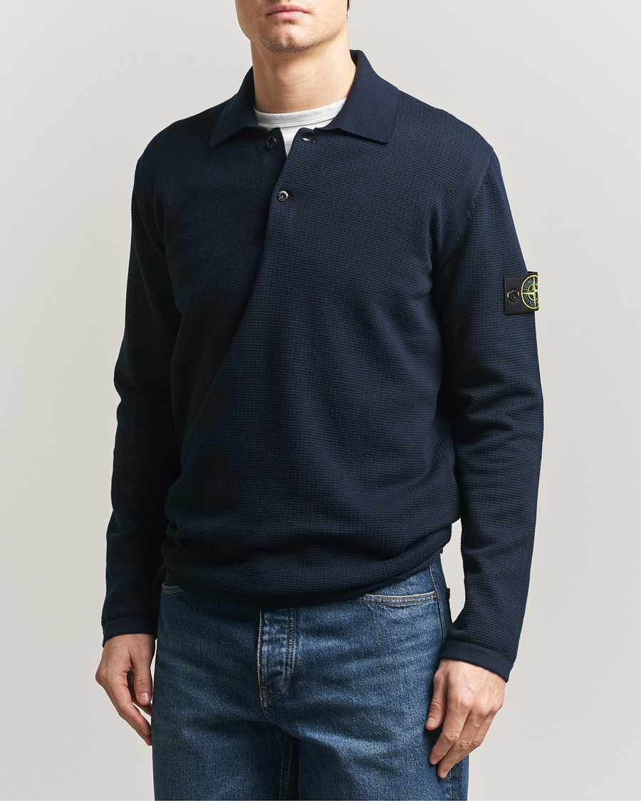 Stone Island Micro Stitch Knitted Cotton Polo Navy at CareOfCarl.com