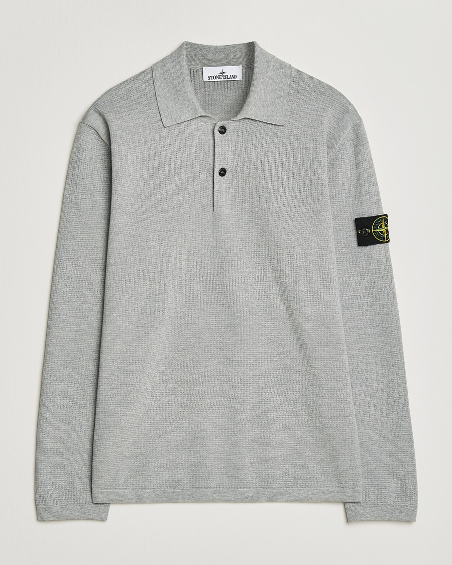 Men | Sweaters & Knitwear | Stone Island | Micro Stitch Knitted Cotton Polo Melange Pearl Grey