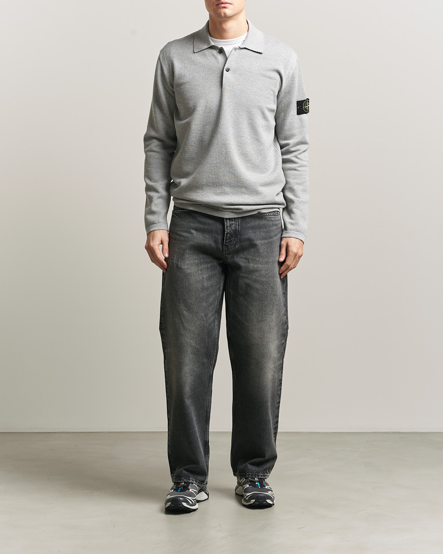 Stone Island Micro Stitch Knitted Cotton Polo Melange Pearl Grey