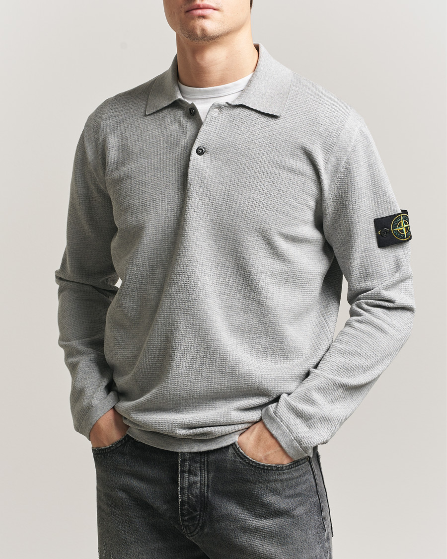 Stone Island Micro Stitch Knitted Cotton Polo Melange Pearl Grey