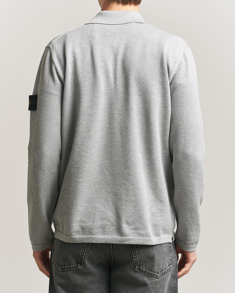 Men | Sweaters & Knitwear | Stone Island | Micro Stitch Knitted Cotton Polo Melange Pearl Grey