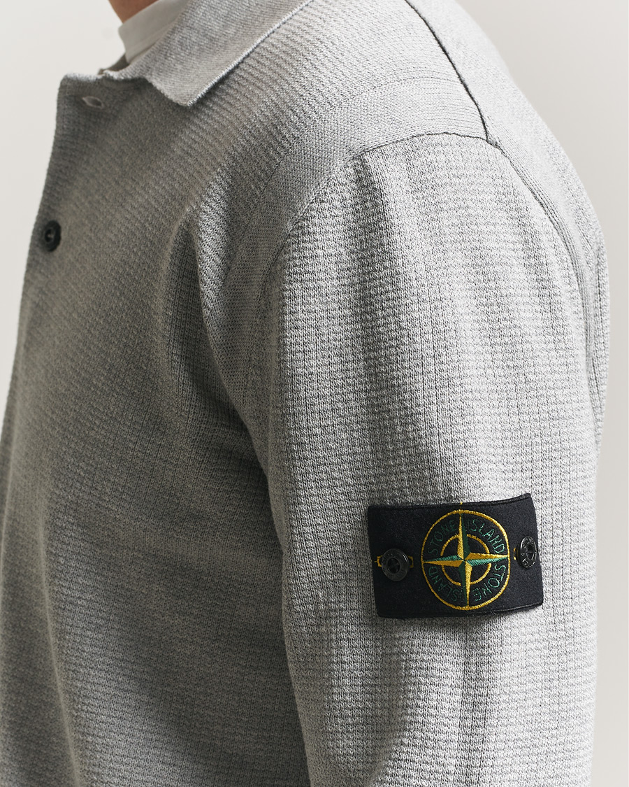 Men | Sweaters & Knitwear | Stone Island | Micro Stitch Knitted Cotton Polo Melange Pearl Grey