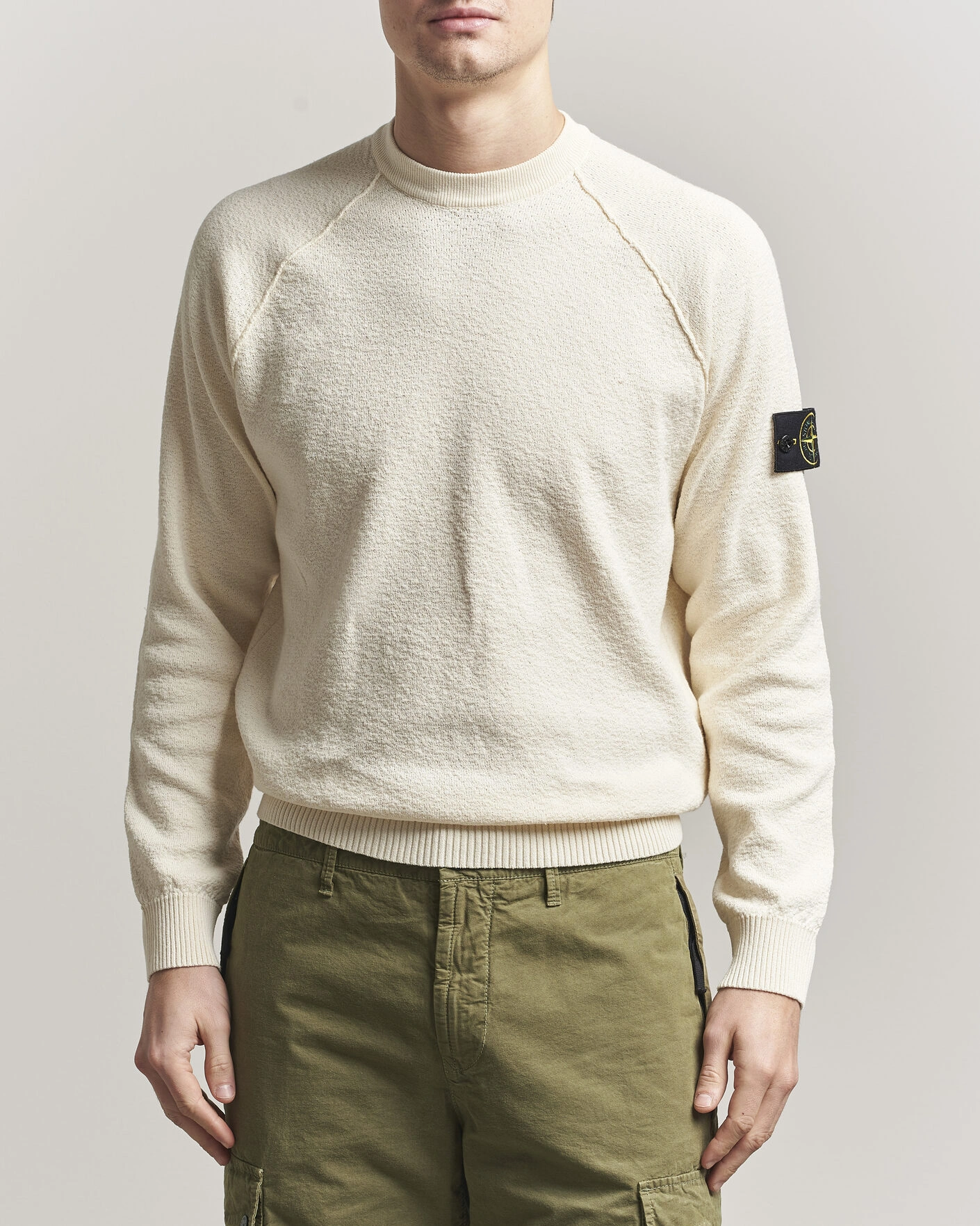 Men | Sweaters & Knitwear | Stone Island | Raw Hand Organic Cotton Crewneck Ivory