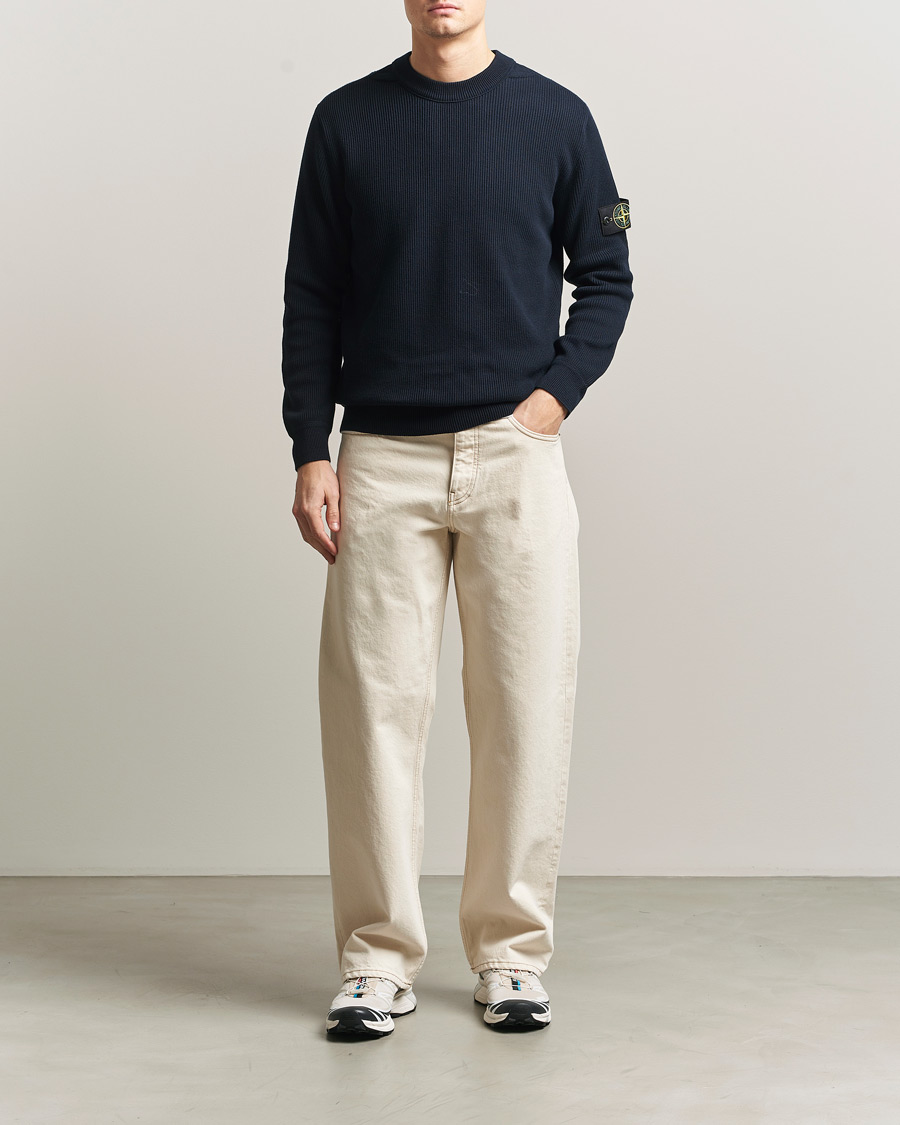 Men | Sweaters & Knitwear | Stone Island | Ribbed Soft Organic Cotton Crewneck Navy