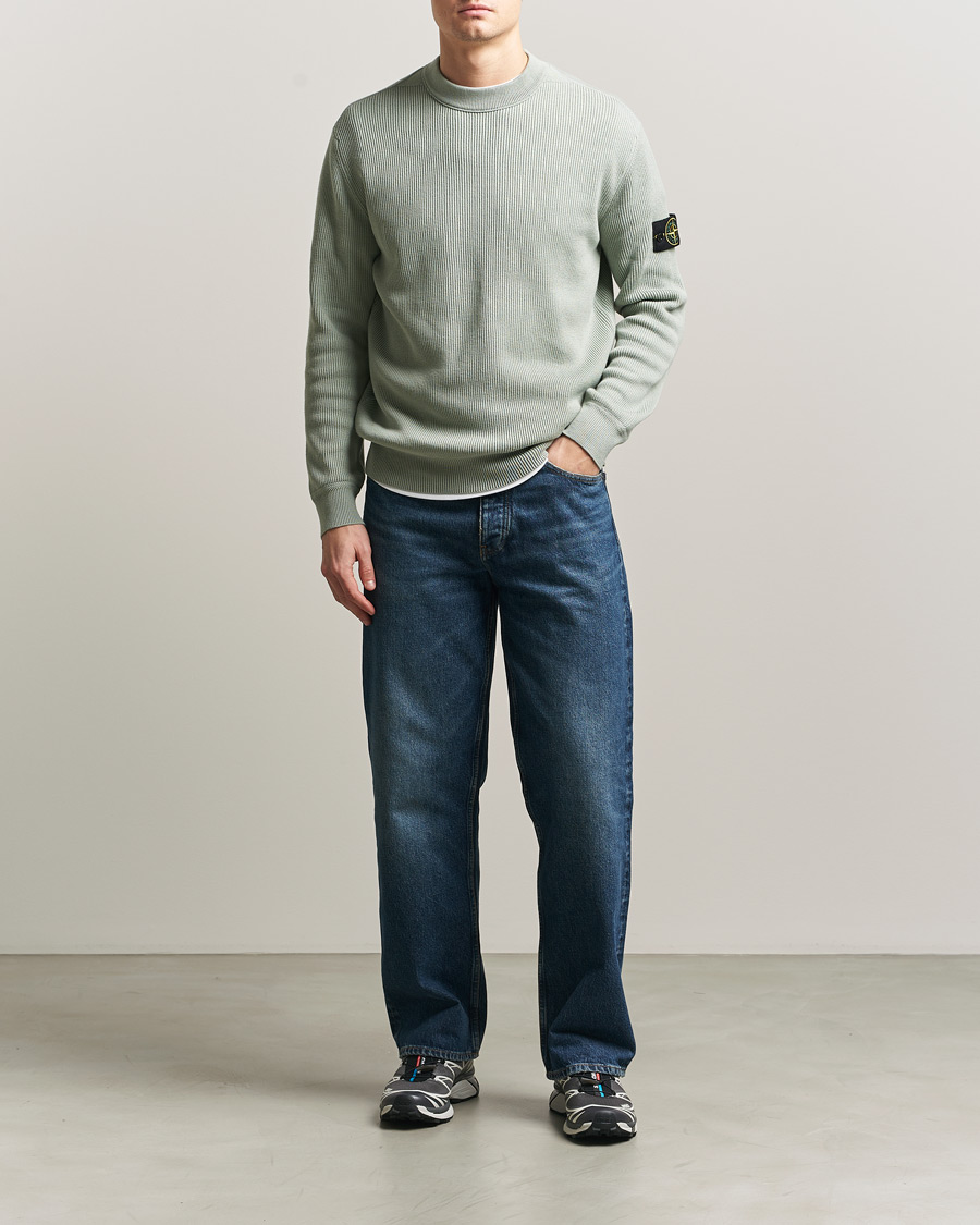 Men | Sweaters & Knitwear | Stone Island | Ribbed Soft Organic Cotton Crewneck Sage