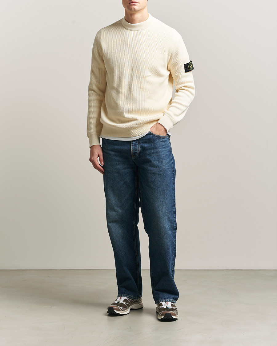 Stone Island Ribbed Soft Organic Cotton Crewneck Ivory at