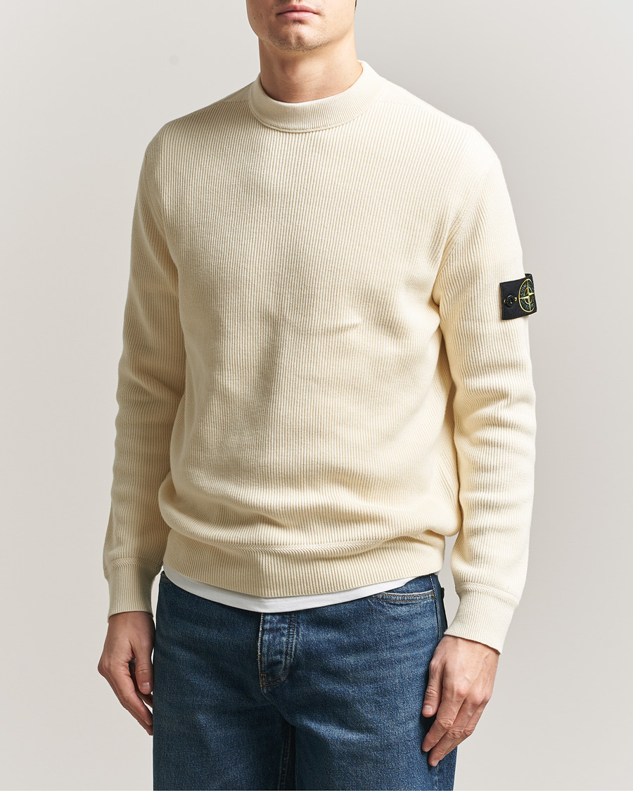Men | Sweaters & Knitwear | Stone Island | Ribbed Soft Organic Cotton Crewneck Ivory