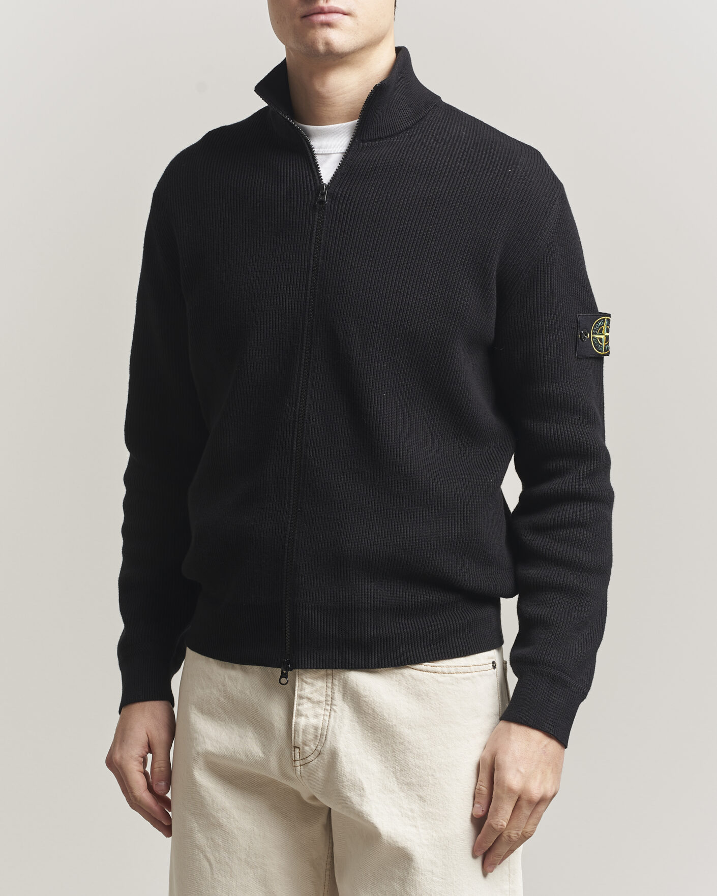 Men | Sweaters & Knitwear | Stone Island | Ribbed Soft Organic Cotton Full Zip Black