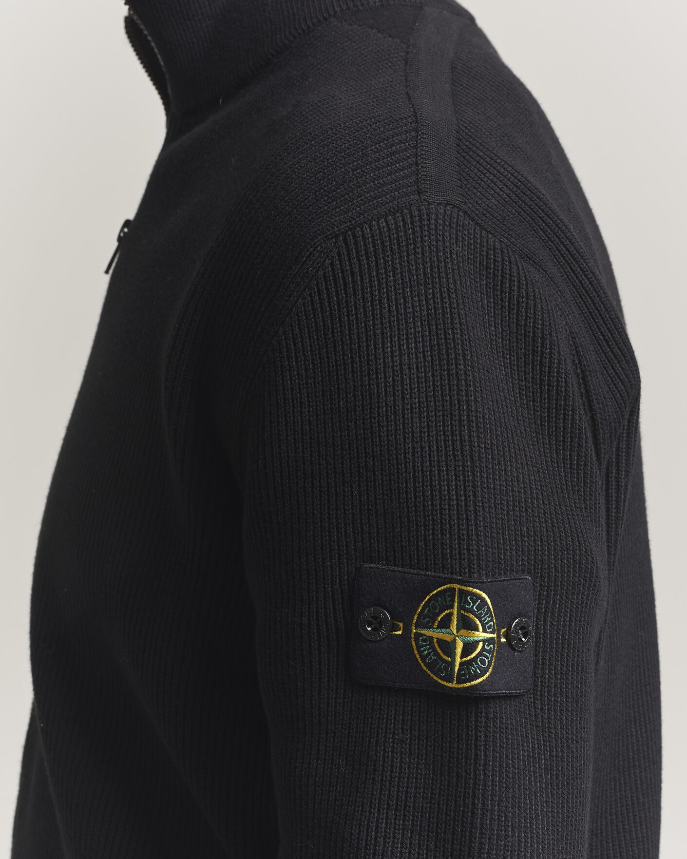 Men | Sweaters & Knitwear | Stone Island | Ribbed Soft Organic Cotton Full Zip Black