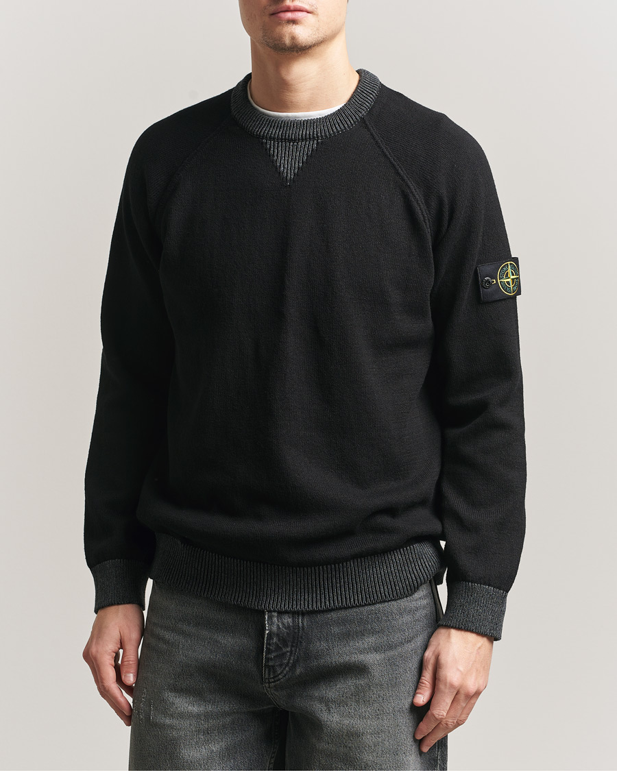 Men | Sweaters & Knitwear | Stone Island | Raw Hand Organic Cotton Raglan Crewneck Black