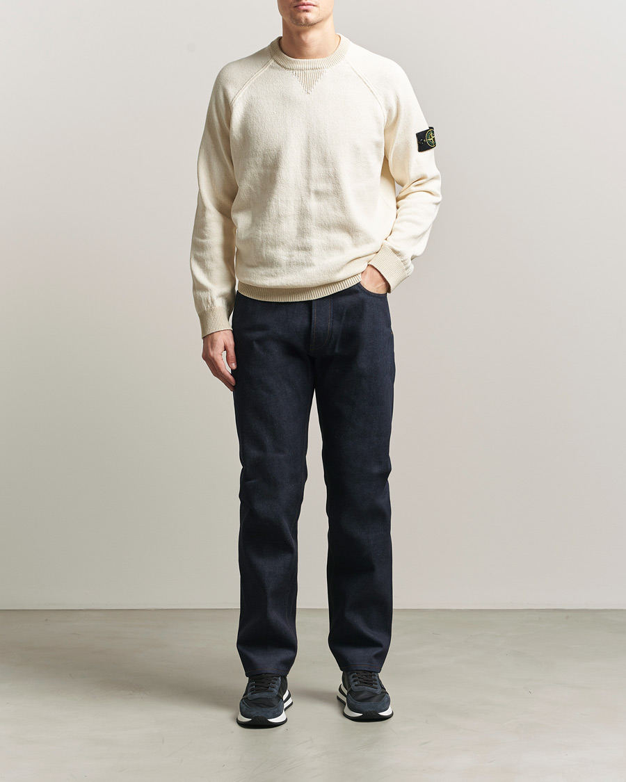 Men | Sweaters & Knitwear | Stone Island | Raw Hand Organic Cotton Raglan Crewneck Ivory