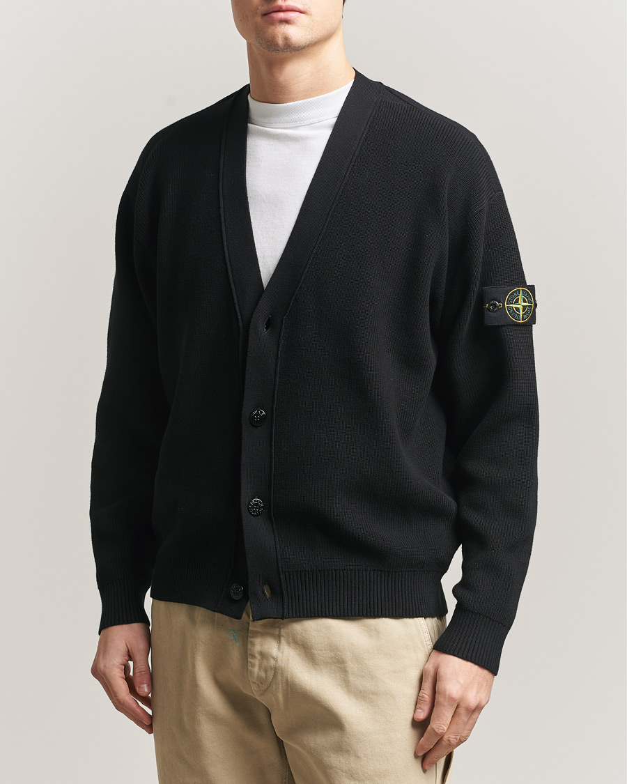 Men | Sweaters & Knitwear | Stone Island | Ribbed Soft Organic Cotton Cardigan Black