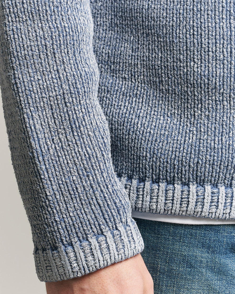 Men | Sweaters & Knitwear | Stone Island | Cotton Chenille Degrade Print Crewneck Dark Blue