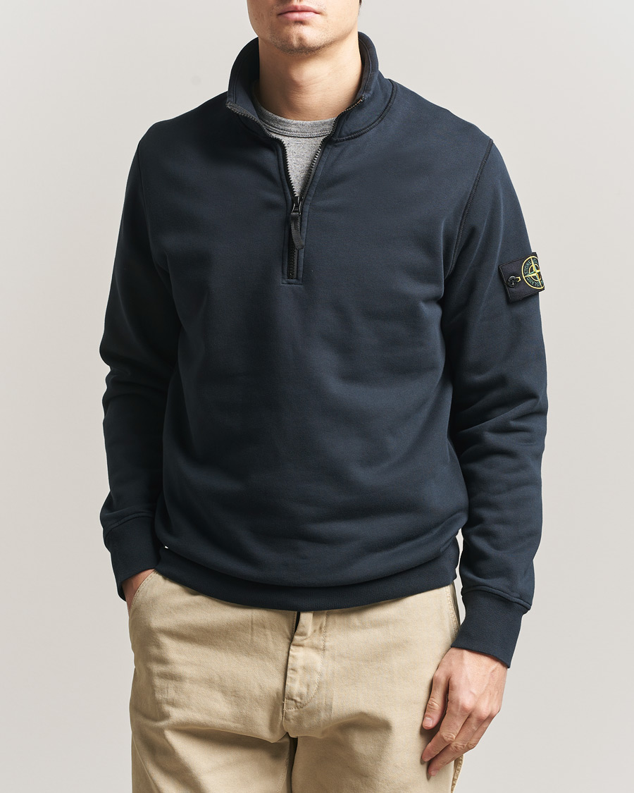 Men | Sweaters & Knitwear | Stone Island | Garment Dyed Fleece Half Zip Navy