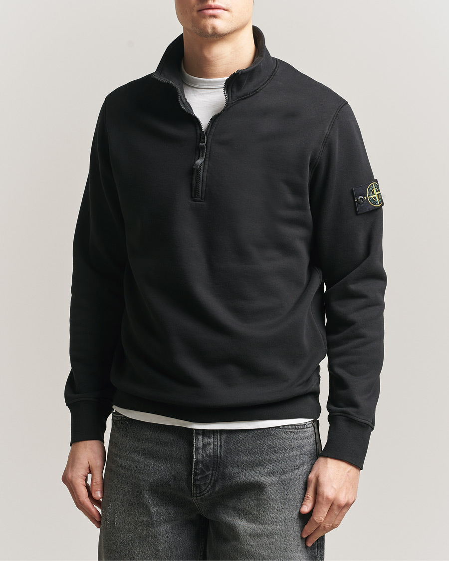 Stone Island Garment Dyed Fleece Half Zip Black at CareOfCarl.com