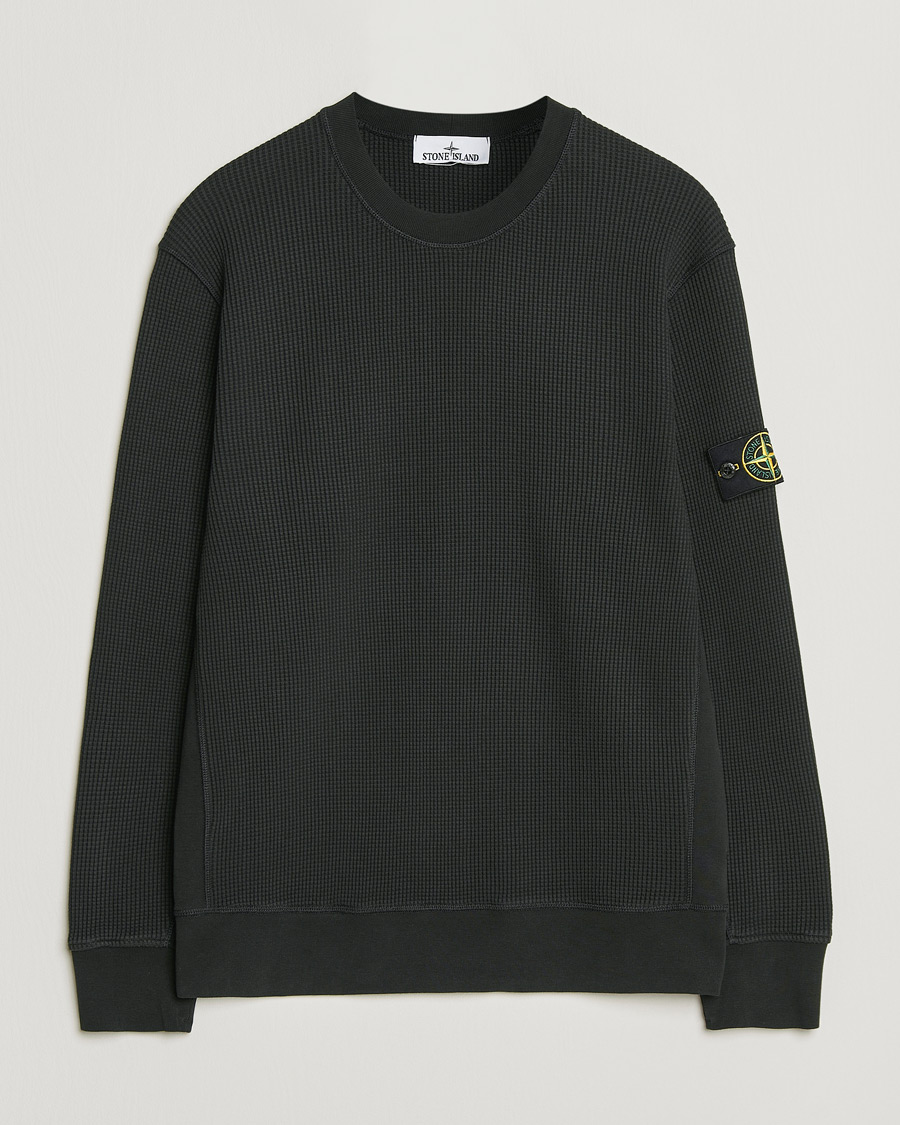Men | Sweaters & Knitwear | Stone Island | Organic Cotton Waffle Fleece Sweatshirt Black
