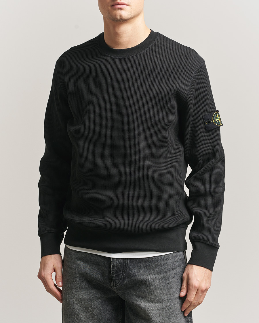 Men | Sweaters & Knitwear | Stone Island | Organic Cotton Waffle Fleece Sweatshirt Black