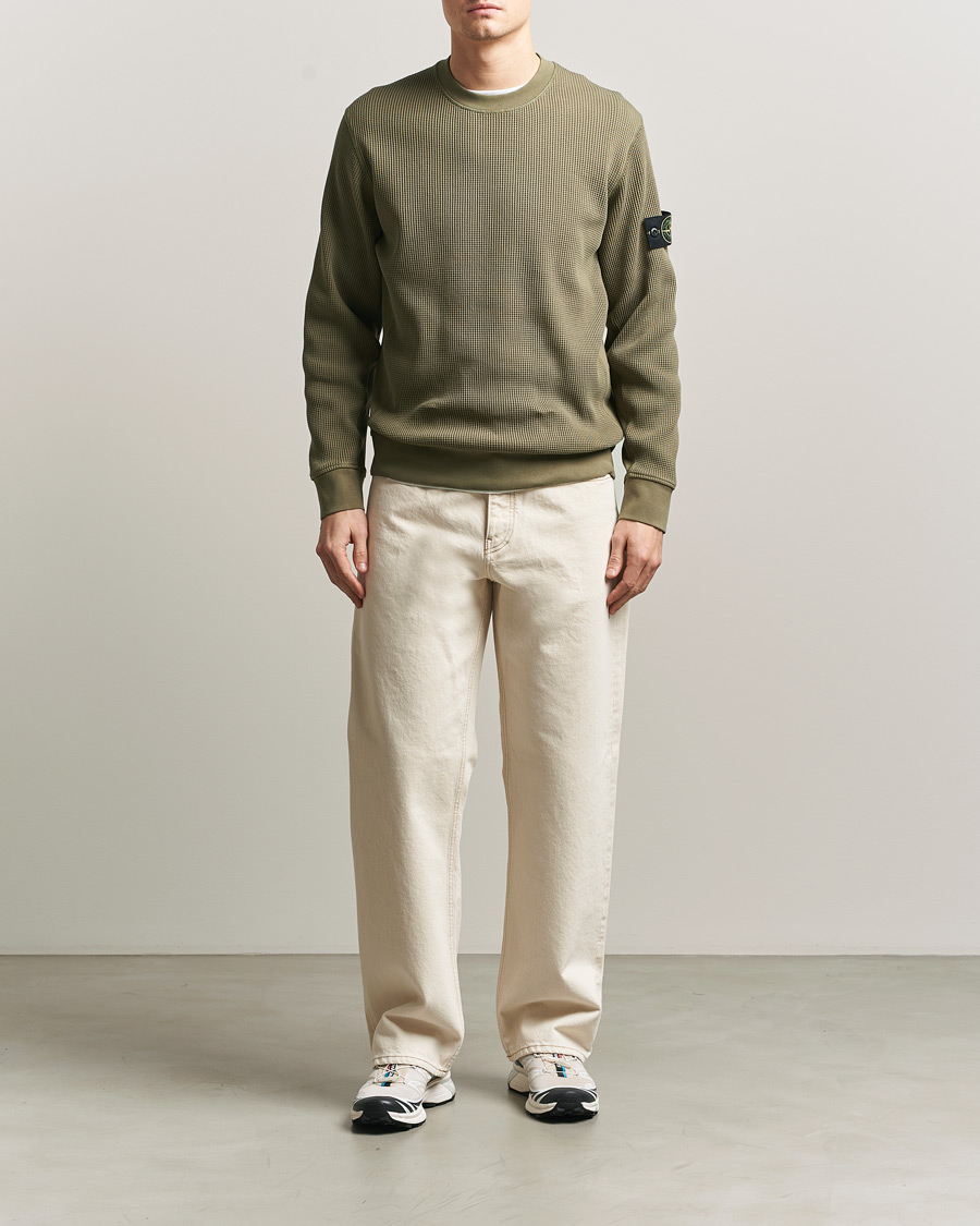 Men | Sweaters & Knitwear | Stone Island | Organic Cotton Waffle Fleece Sweatshirt Military