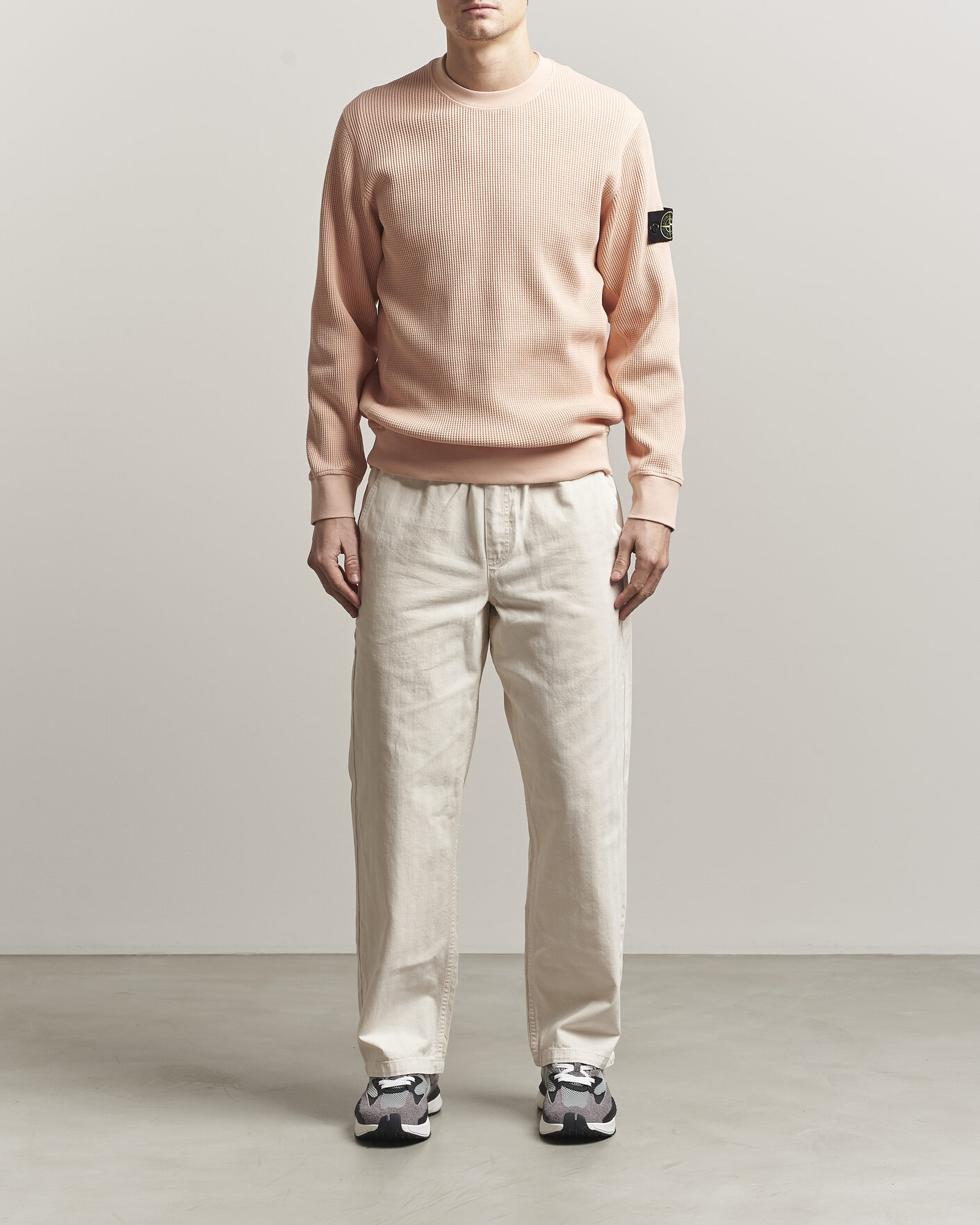 Men | Sweaters & Knitwear | Stone Island | Organic Cotton Waffle Fleece Sweatshirt Plaster Pink
