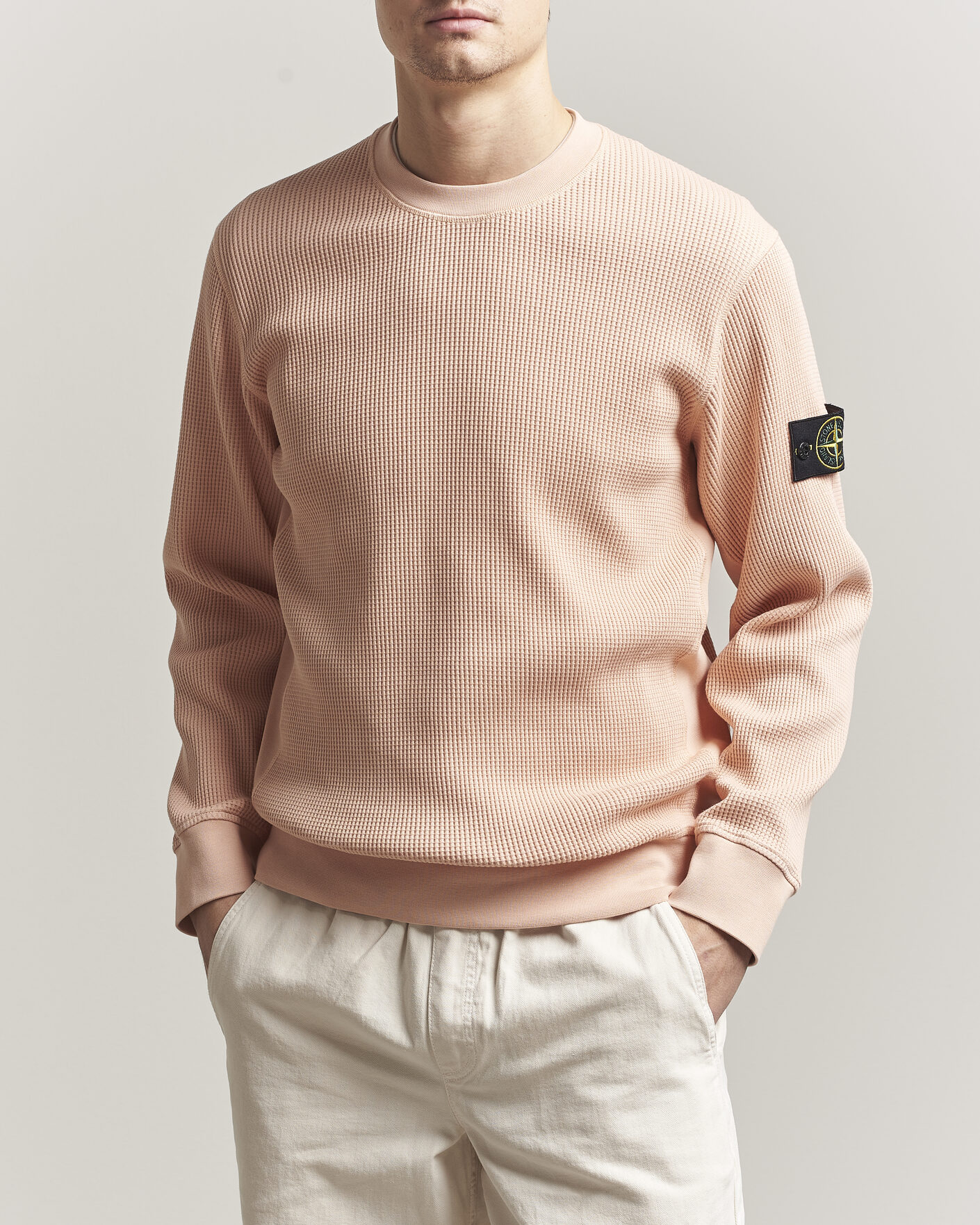 Men | Sweaters & Knitwear | Stone Island | Organic Cotton Waffle Fleece Sweatshirt Plaster Pink