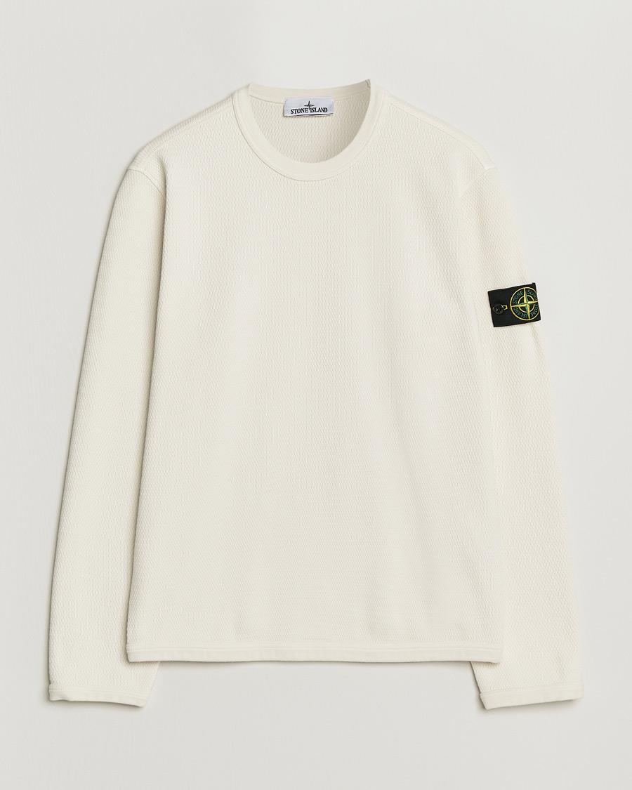 Men | Sweaters & Knitwear | Stone Island | Mesh Stitch Organic Cotton Fleece Crewneck Ivory