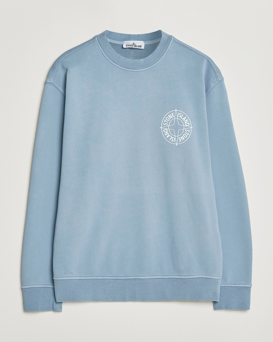 Men | Sweaters & Knitwear | Stone Island | Cotton Fleece Printed Logo Sweatshirt Dark Blue