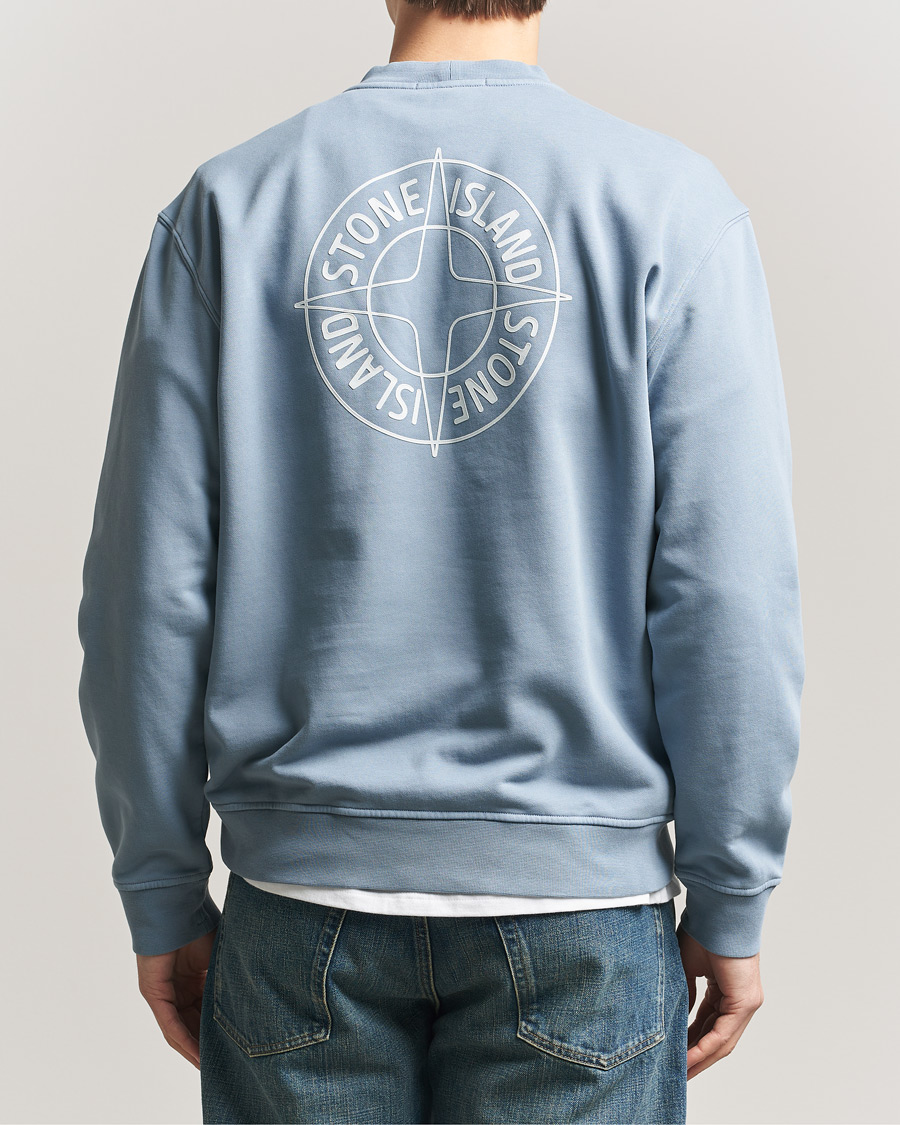 Men | Sweaters & Knitwear | Stone Island | Cotton Fleece Printed Logo Sweatshirt Dark Blue