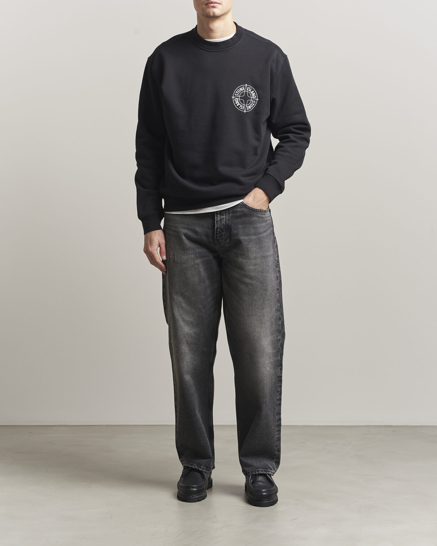 Men | Sweaters & Knitwear | Stone Island | Cotton Fleece Printed Logo Sweatshirt Black