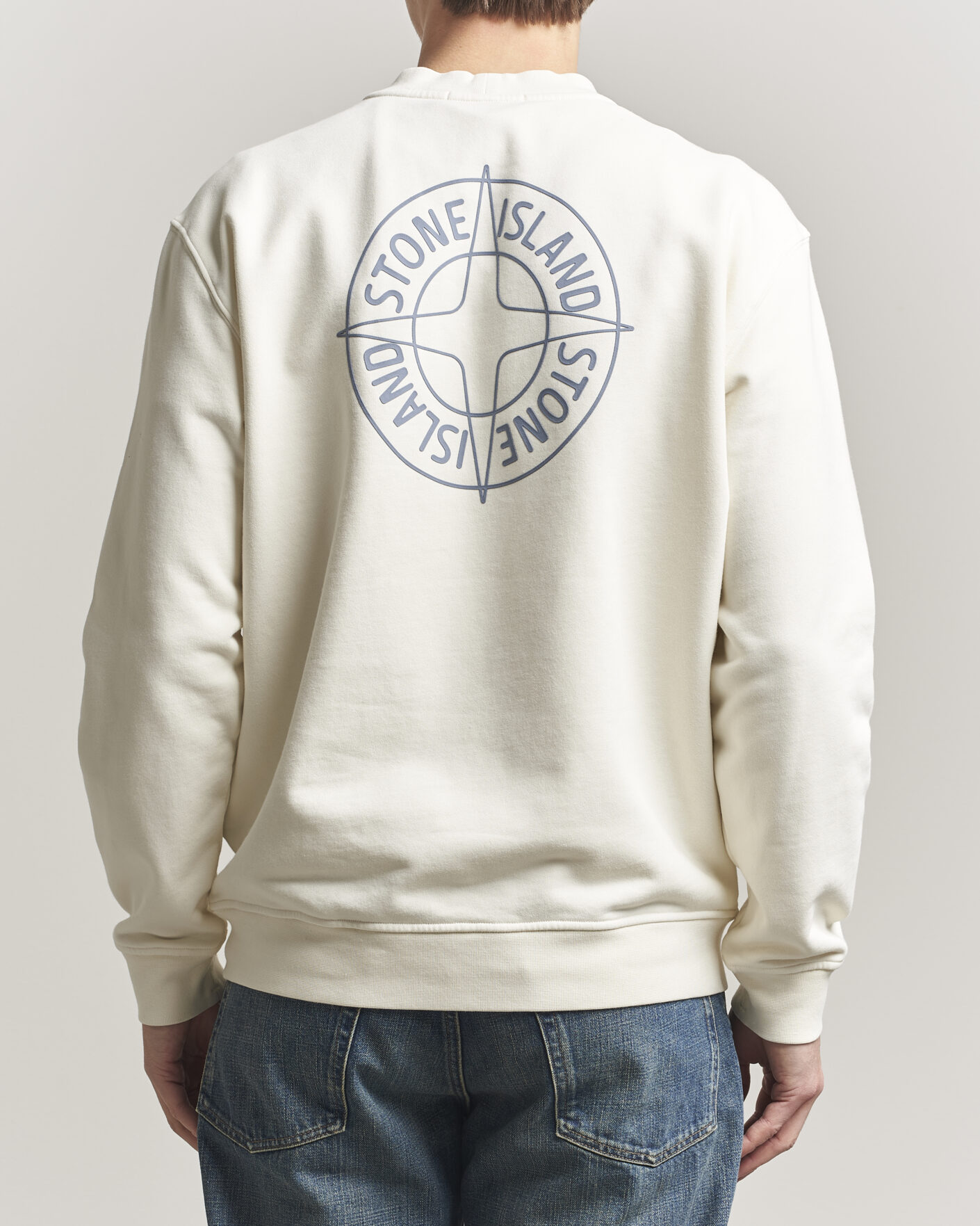 Men | Sweaters & Knitwear | Stone Island | Cotton Fleece Printed Logo Sweatshirt Ivory