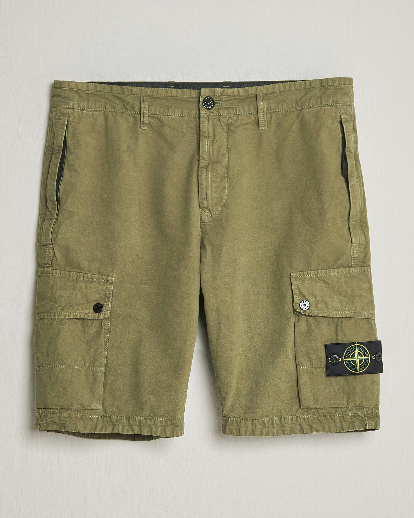 Stone Island Brushed Cotton Canvas Cargo Shorts Military Green at