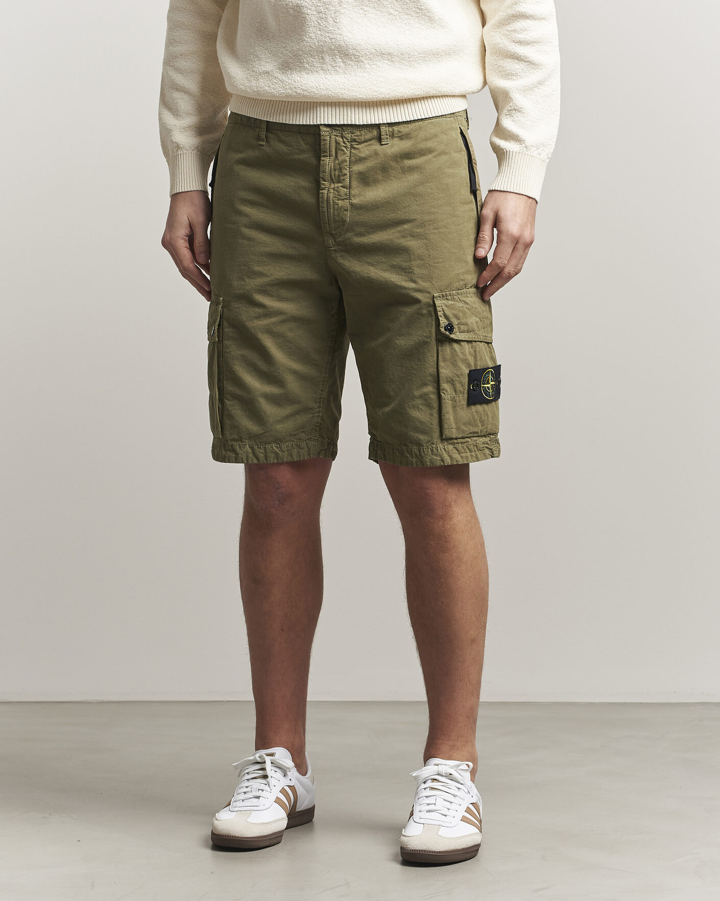 Stone Island Brushed Cotton Canvas Cargo Shorts Military Green at