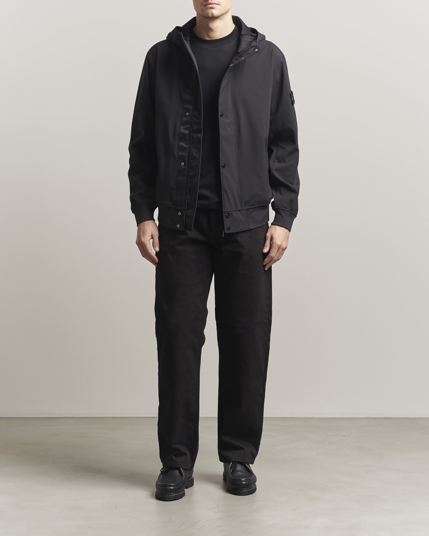 Stone Island Soft Shell Hooded Jacket Black at CareOfCarl.com