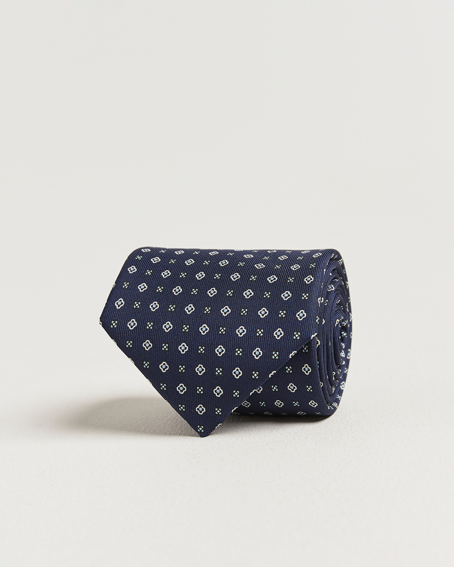 Men | Ties | E. Marinella | 3-Fold Printed Silk Tie Navy