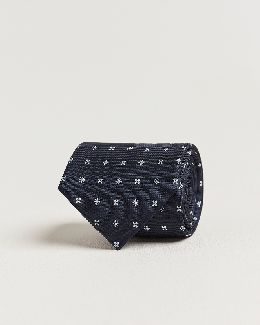 Men | Ties | E. Marinella | 3-Fold Printed Silk Tie Navy