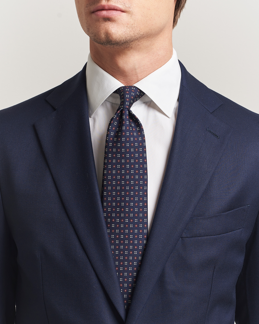Men | Ties | E. Marinella | 3-Fold Printed Silk Tie Navy