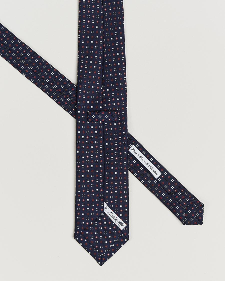 E. Marinella 3-Fold Printed Silk Tie Navy at CareOfCarl.com
