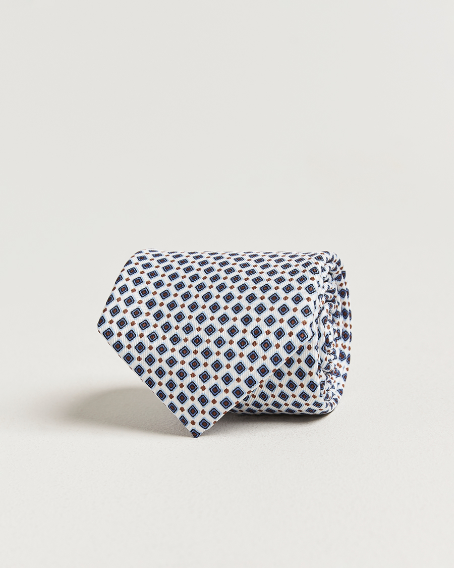 E. Marinella 3-Fold Printed Silk Tie Blue/White at CareOfCarl.com