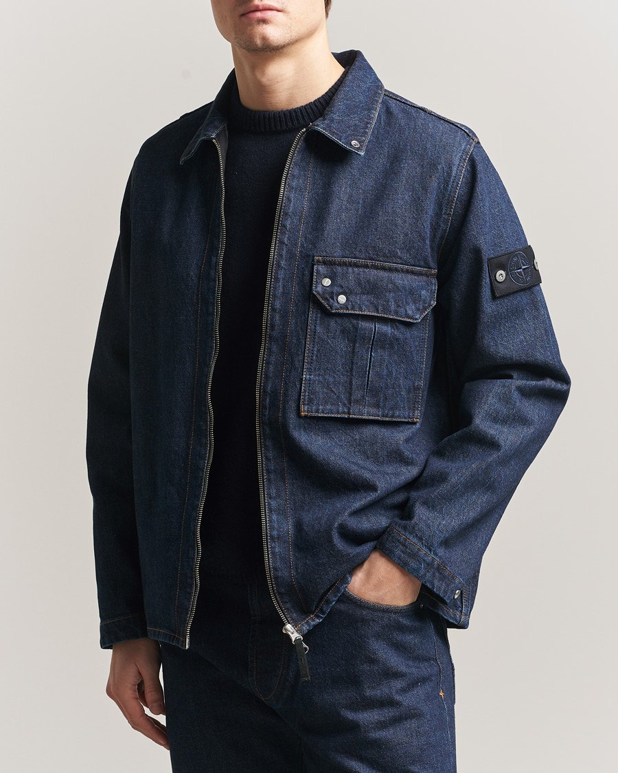 Men | Coats & Jackets | Stone Island | Denim Zip Shirt Jacket Blue Rinse