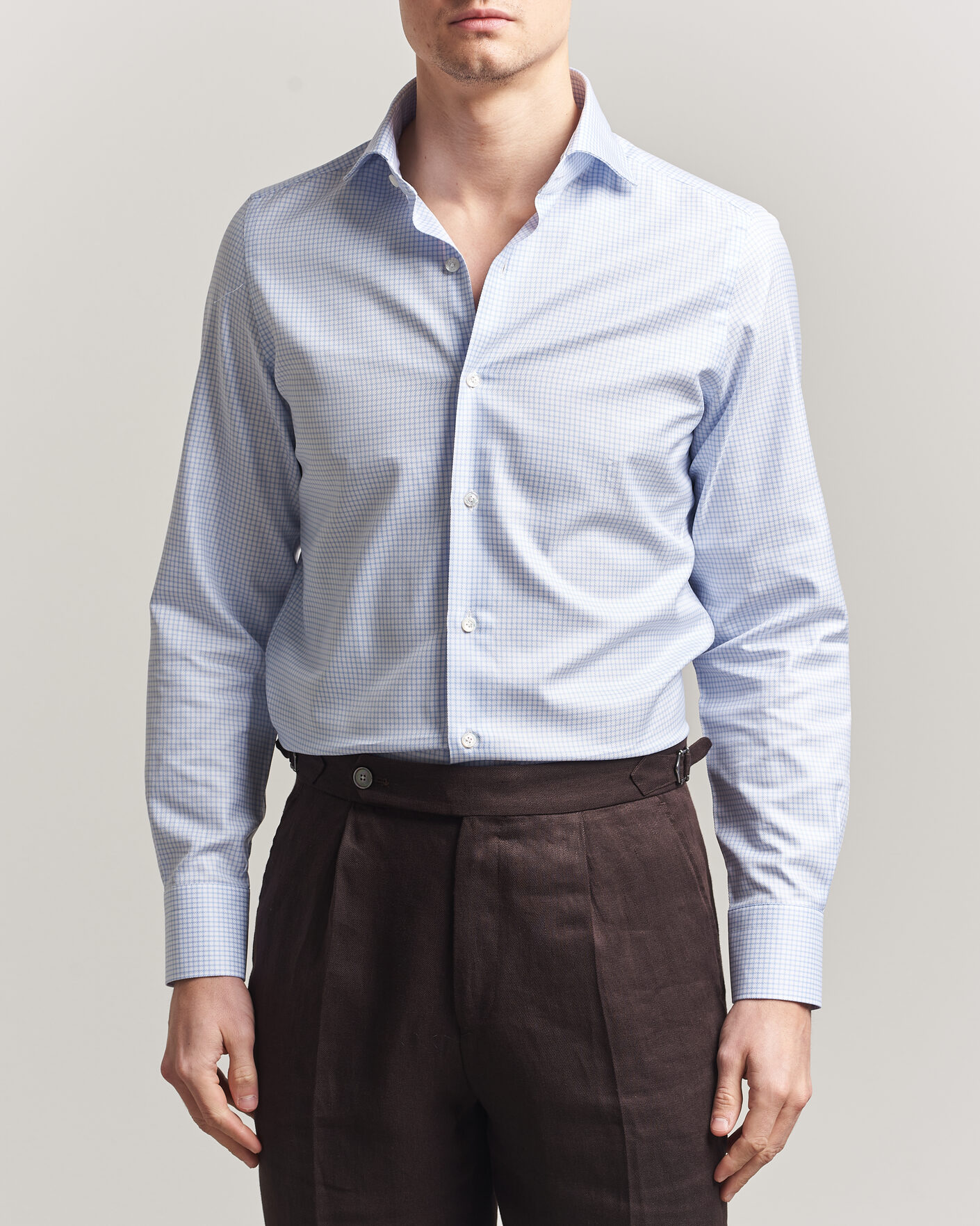 Men | Shirts | Finamore Napoli | Milano Slim Twill Shirt Light Blue Check