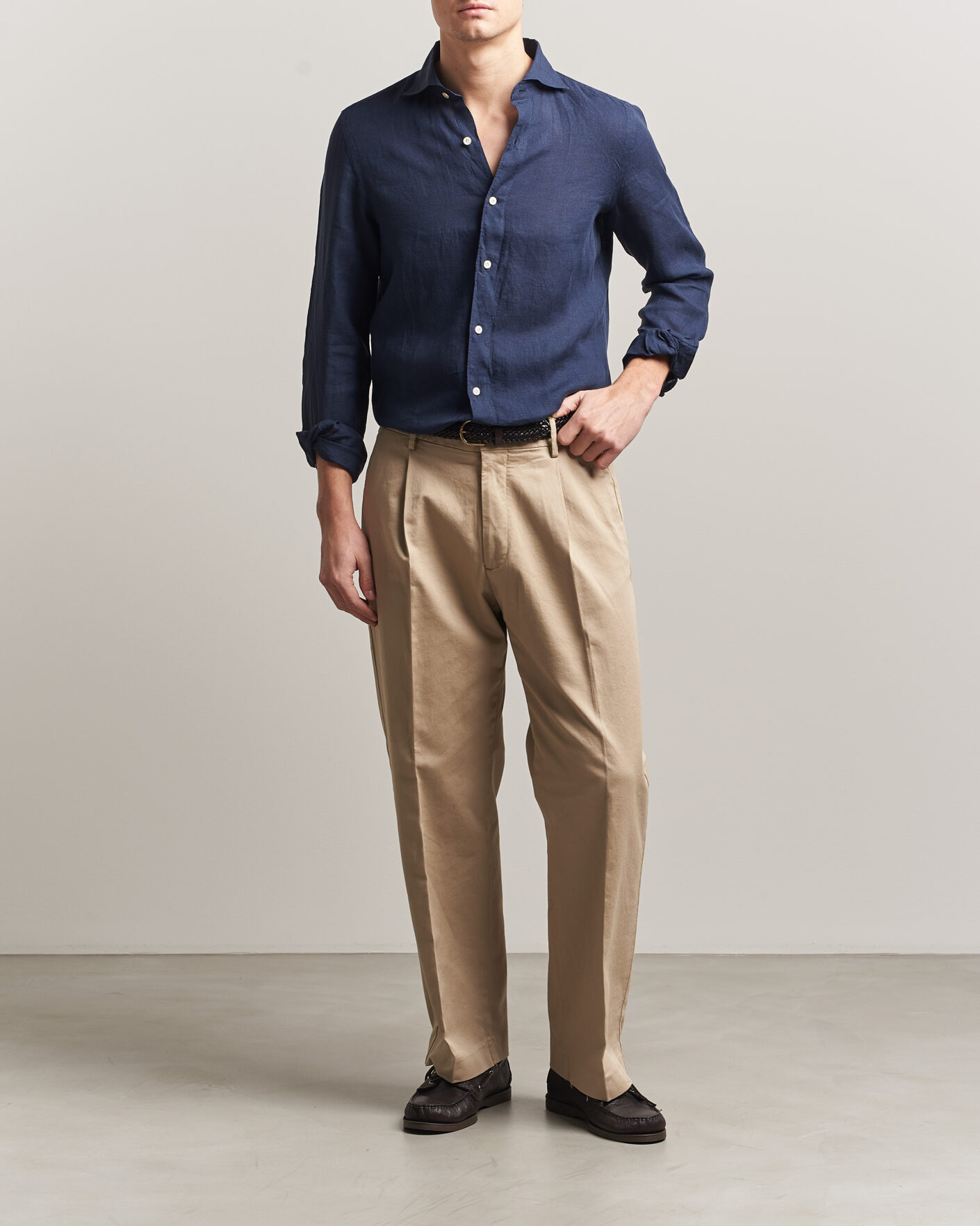 Finamore Napoli Gaeta Linen Shirt Navy at CareOfCarl.com