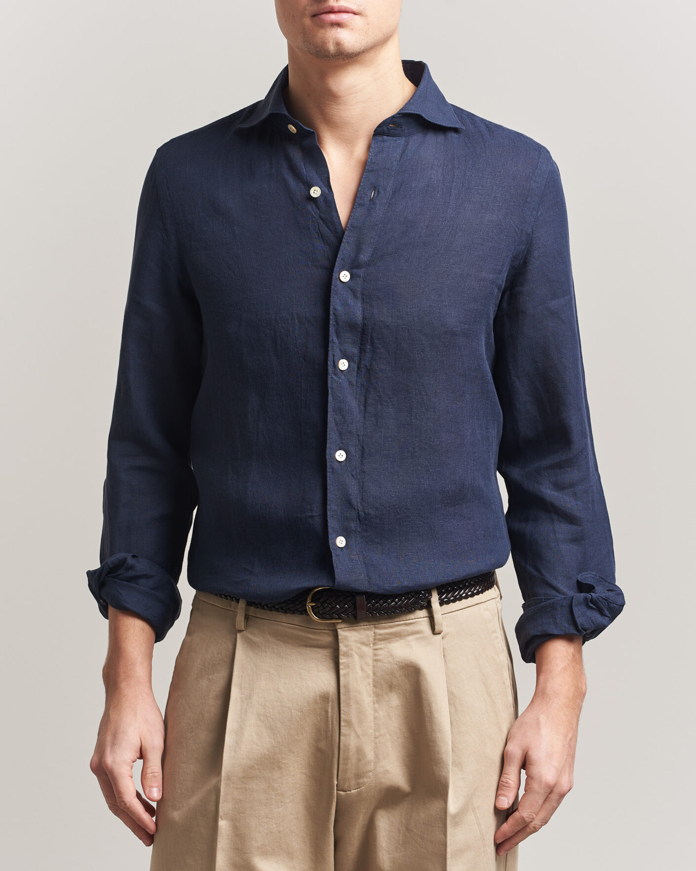 Finamore Napoli Gaeta Linen Shirt Navy at CareOfCarl.com