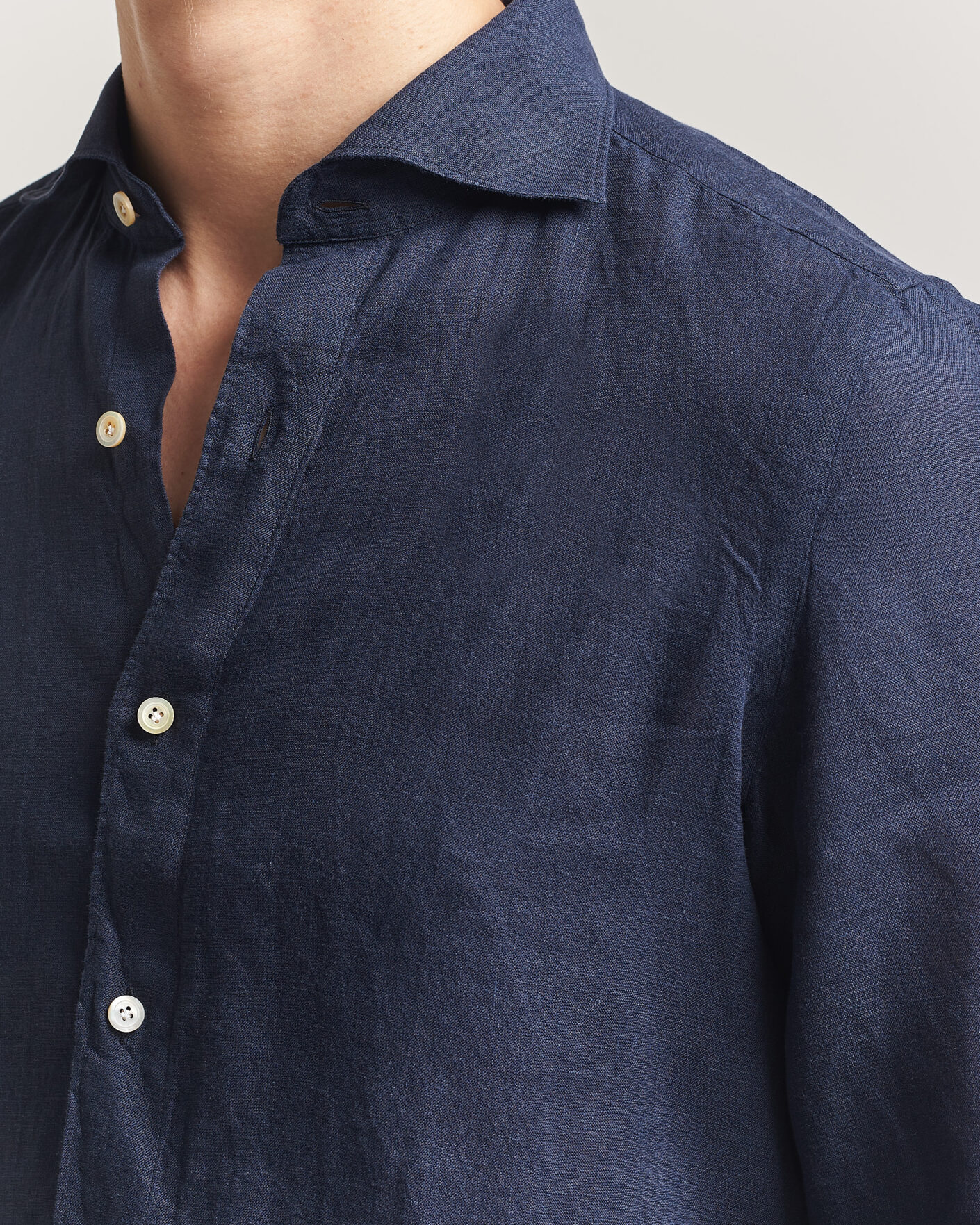 Finamore Napoli Gaeta Linen Shirt Navy at CareOfCarl.com