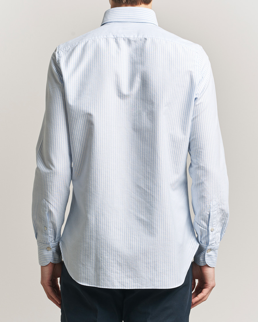 Men | Shirts | Finamore Napoli | Gaeta Oxford Button Down Shirt Light Blue Stripe