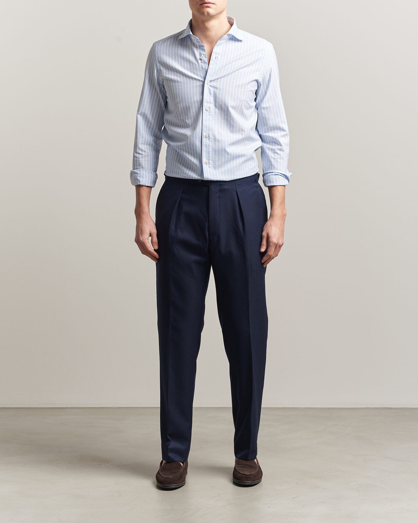 Finamore Napoli Gaeta Pinpoint Oxford Shirt Light Blue Stripe at