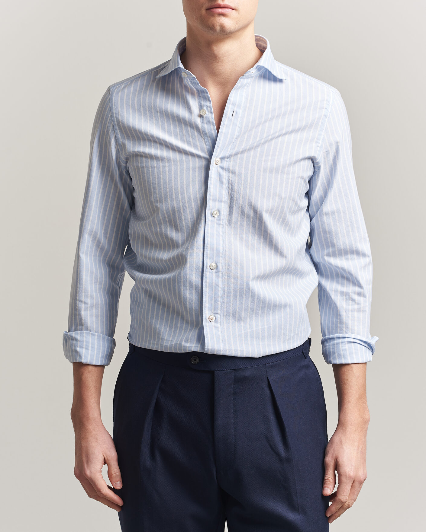 Finamore Napoli Gaeta Pinpoint Oxford Shirt Light Blue Stripe at