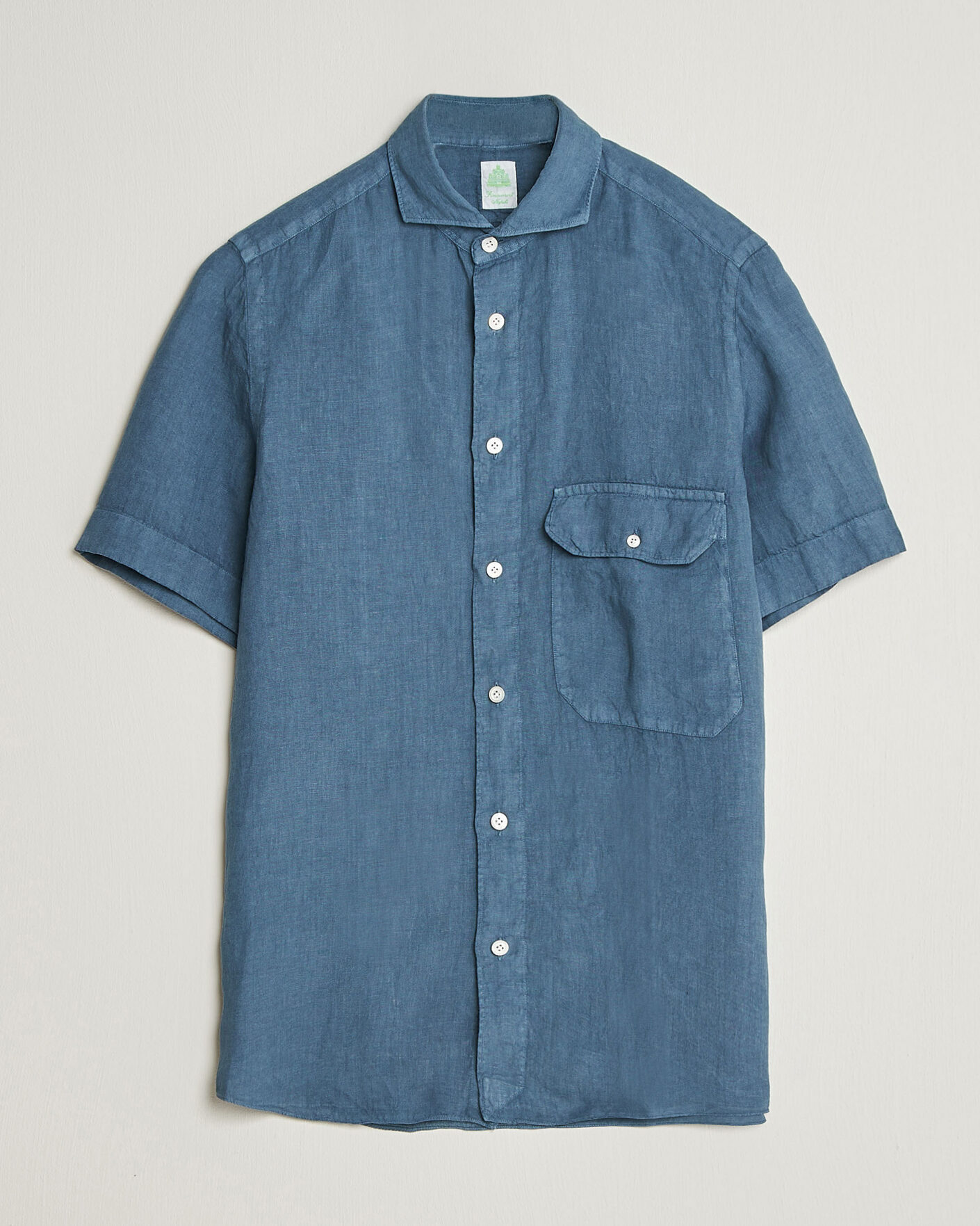 Finamore Napoli Linen Short Sleeve Sport Shirt Dark Blue at