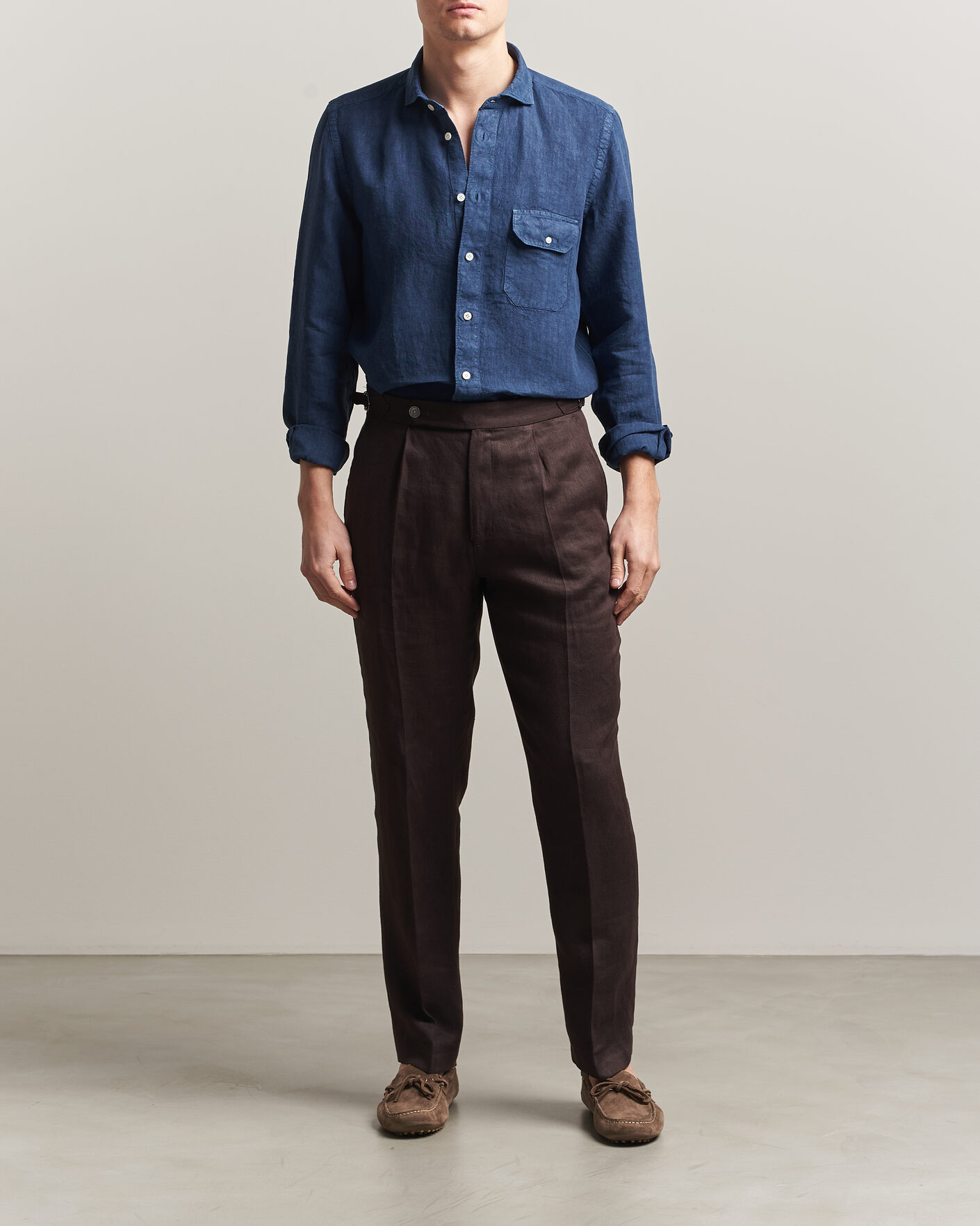 Men | Shirts | Finamore Napoli | Salina Garment Dyed Linen Overshirt Navy