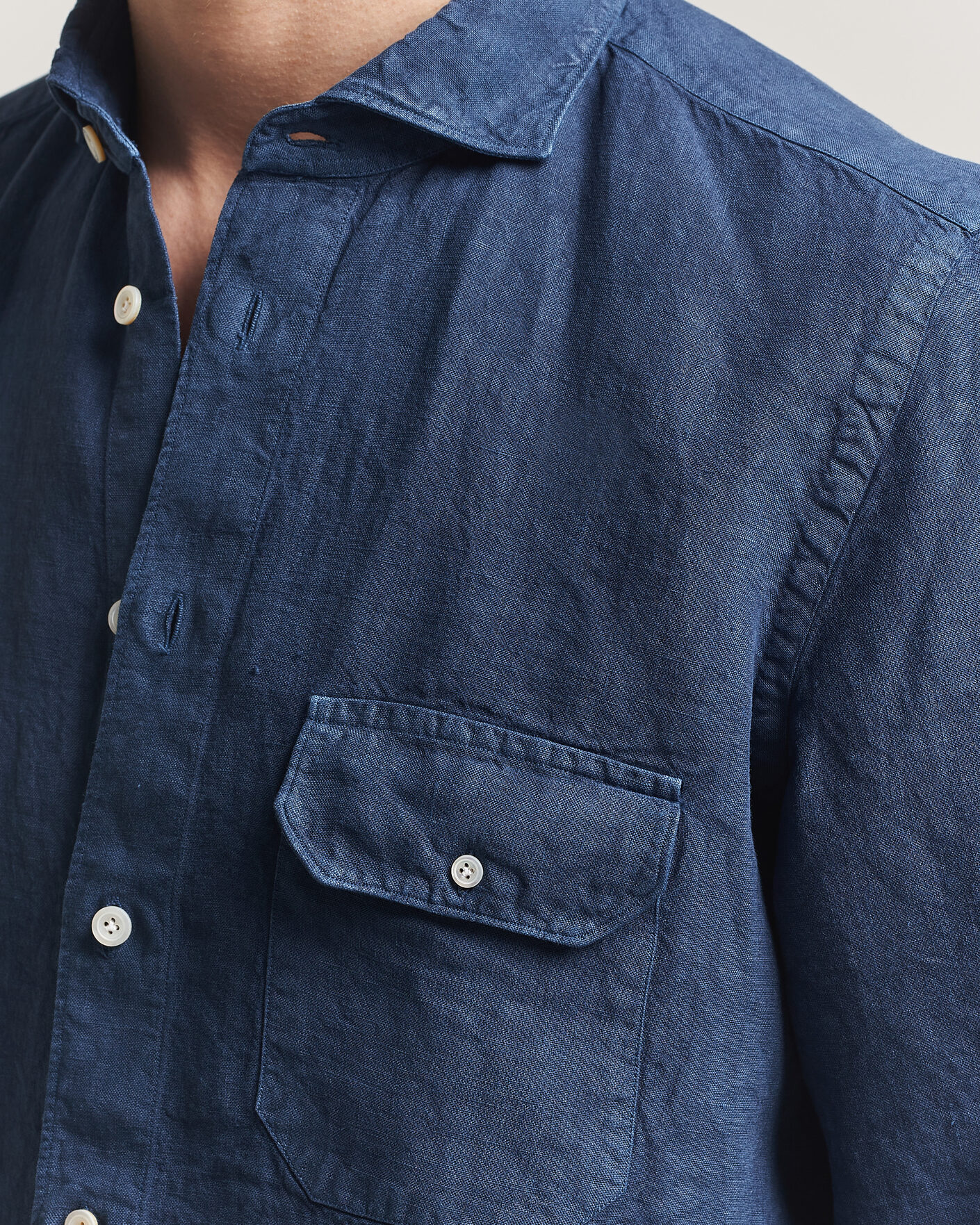 Men | Shirts | Finamore Napoli | Salina Garment Dyed Linen Overshirt Navy