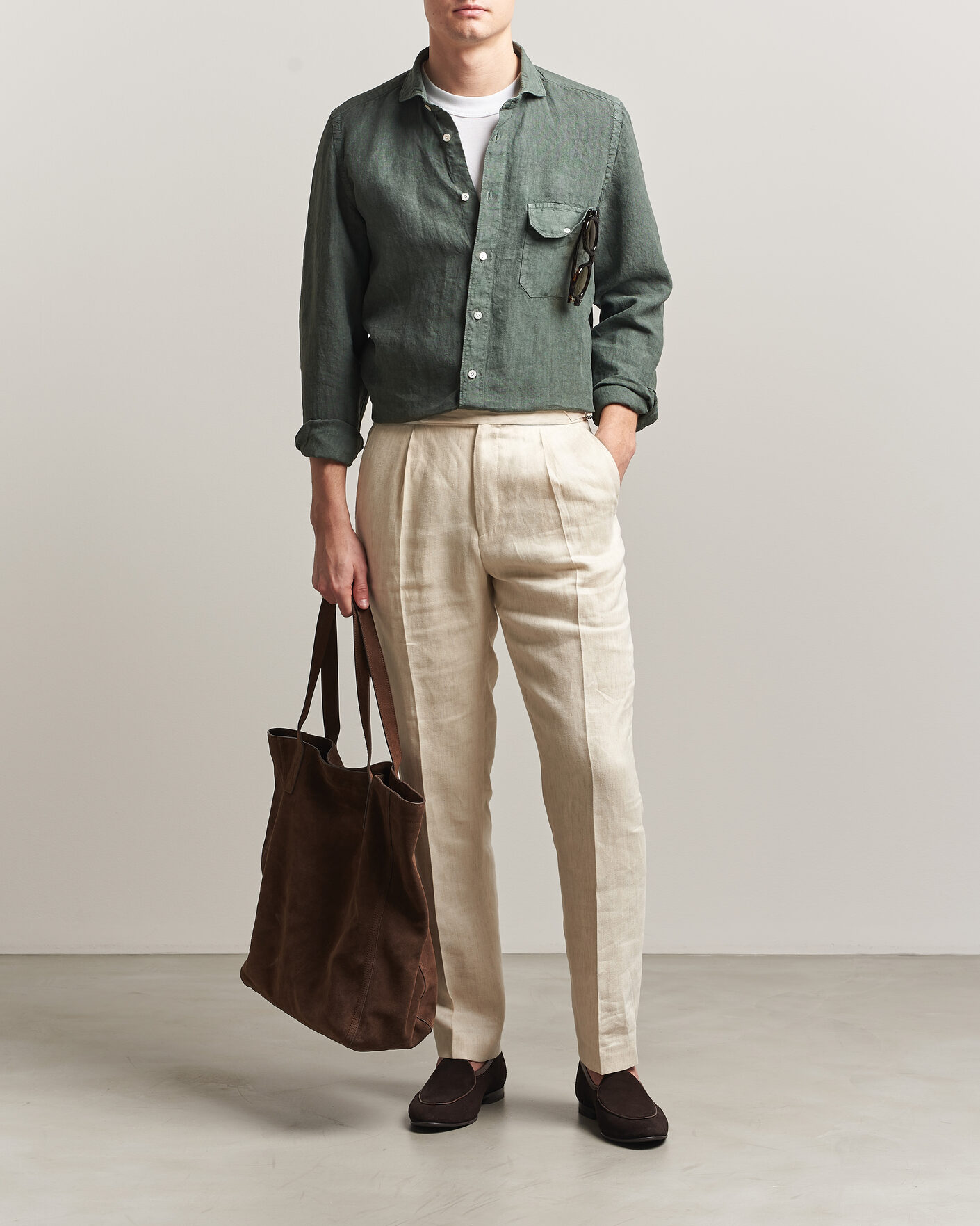 Finamore Napoli Salina Garment Dyed Linen Overshirt Dark Green at